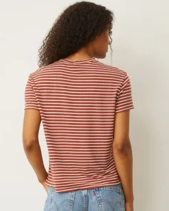 MONROW Stripe Basic Crew Neck Tee RUSTSTRIPE Clearance